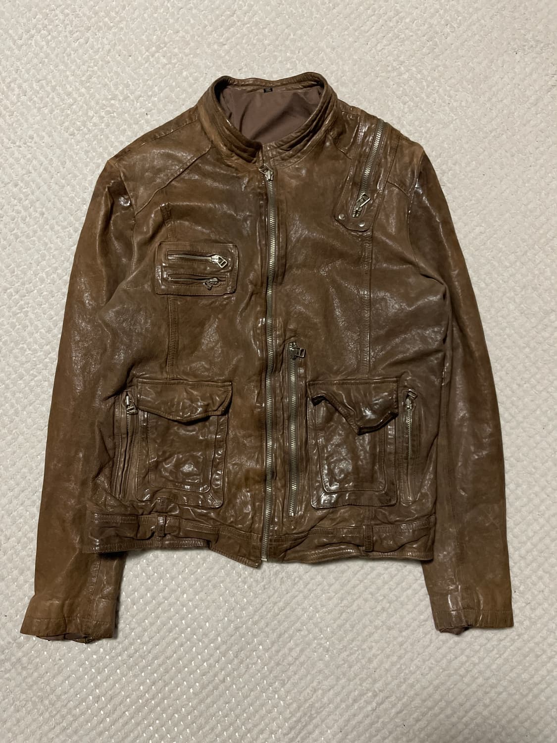 광희시장 웨스턴 무드 램스킨 양가죽 절개 레더 자켓 상품이미지1