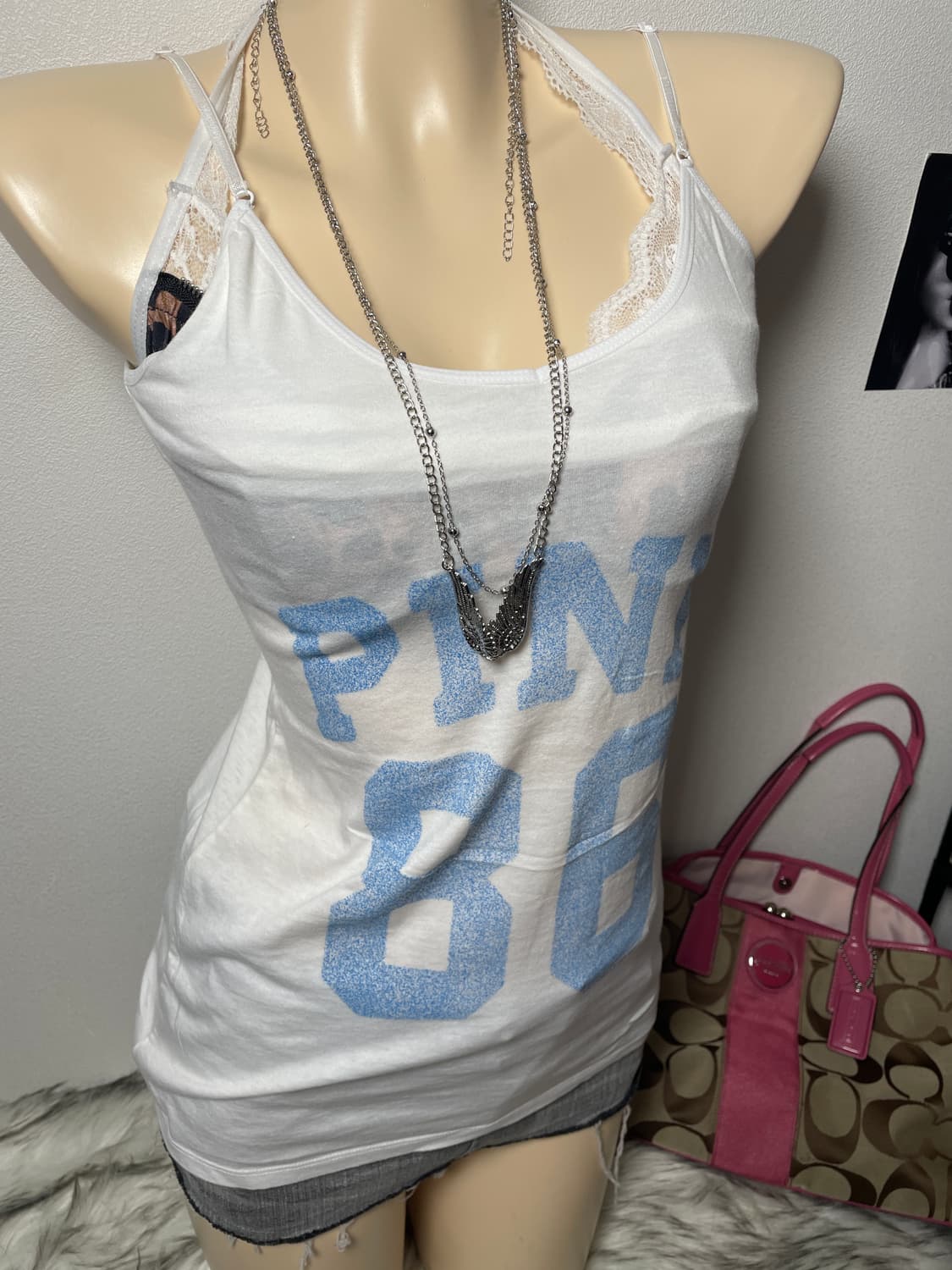 Pink 하늘색 나시 슬리브리스 상품이미지2