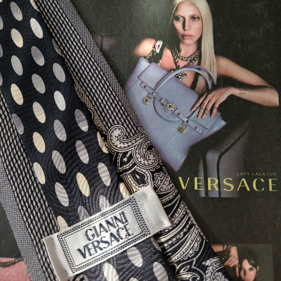VERSACE 베르사체 실크 그레이 페이즐리&도트 넥타이 9.3cm A등 상품이미지5