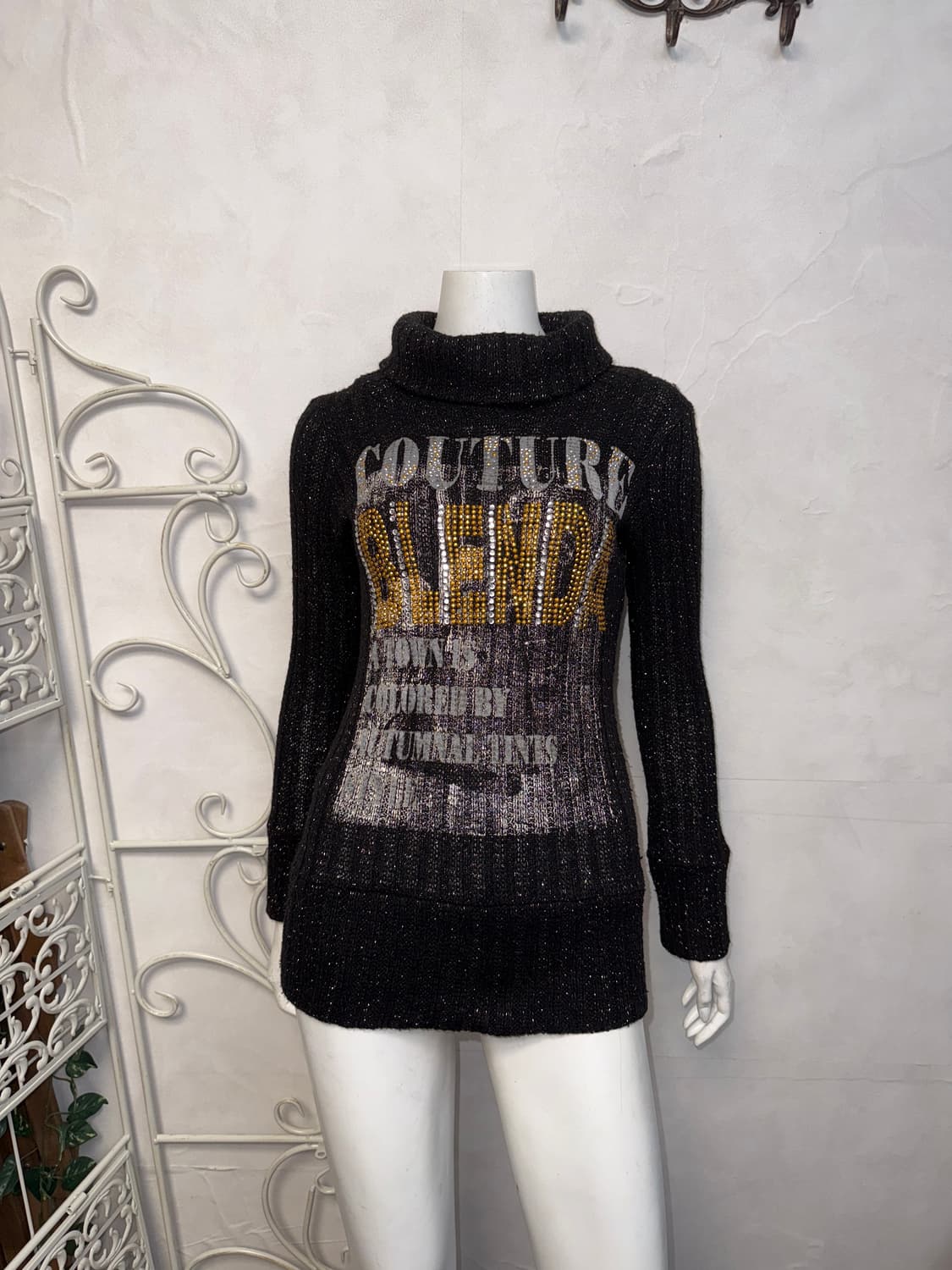 Black y2k cubic printed turtle neck knit 상품이미지2