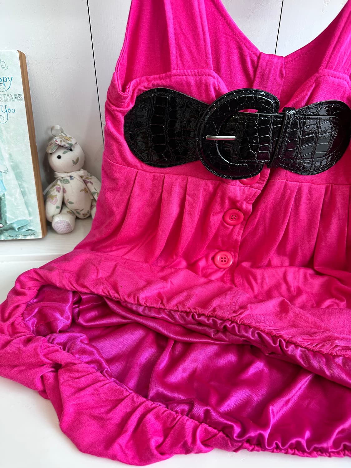 핫핑크 벨트 단추 원피스 상품이미지4