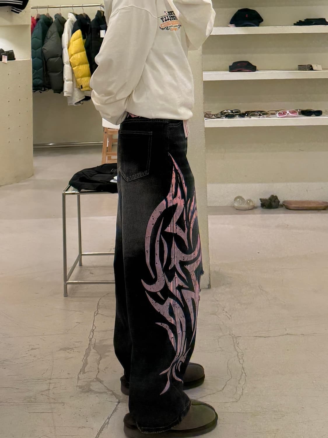 빈티지 흑청 데미지 페인팅 벌룬 데님 팬츠 U886 상품이미지2