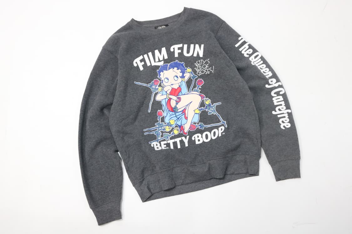Betty Boop 베티붐 빈티지 필름 펀 로즈 그래픽 기모 맨투맨 (M 상품이미지2