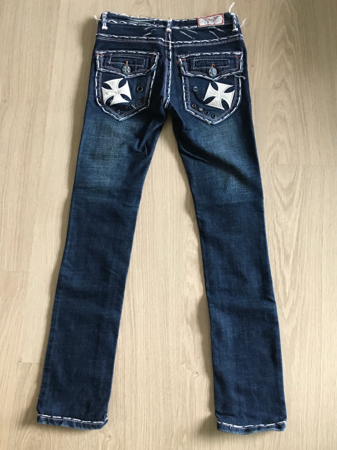 라구나 비치진 pink&white y2k 스티치 빈티지 십자가 데님 팬츠 상품이미지3