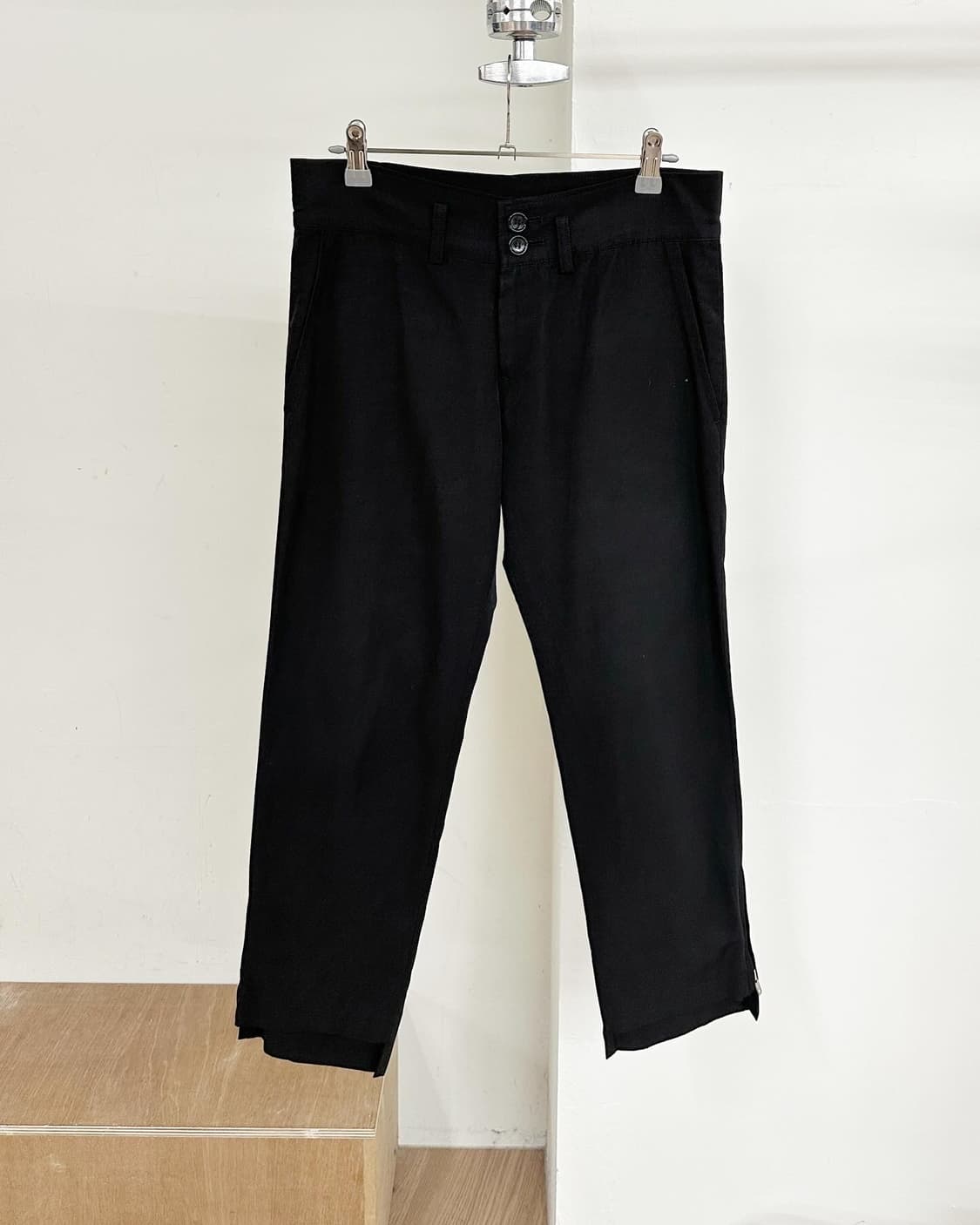 요지야마모토 블랙 투버튼 레이온 팬츠  상품이미지1