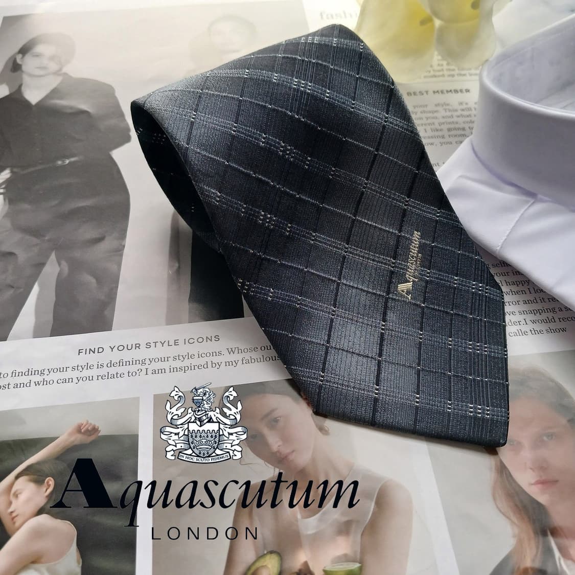 아쿠아스큐텀 실크 블랙 체크 패턴 넥타이 9.7cm B등급 A18535
 상품이미지1