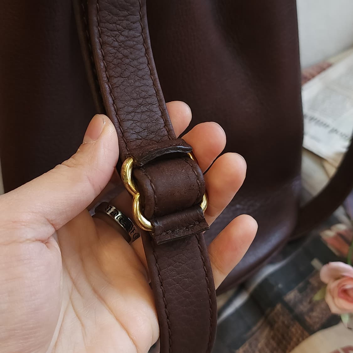 90s 올드코치 레더백 마리에타 드로스트링 숄더백 코치 복조리백 상품이미지5