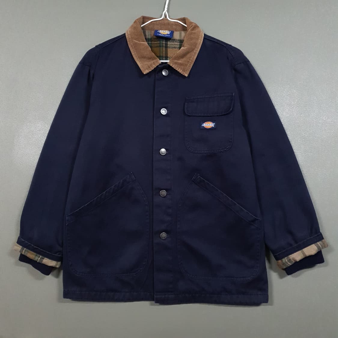 실측 L (100) 디키즈 코듀로이 노바체크 포켓 워크 초어 자켓 네이비 상품이미지2