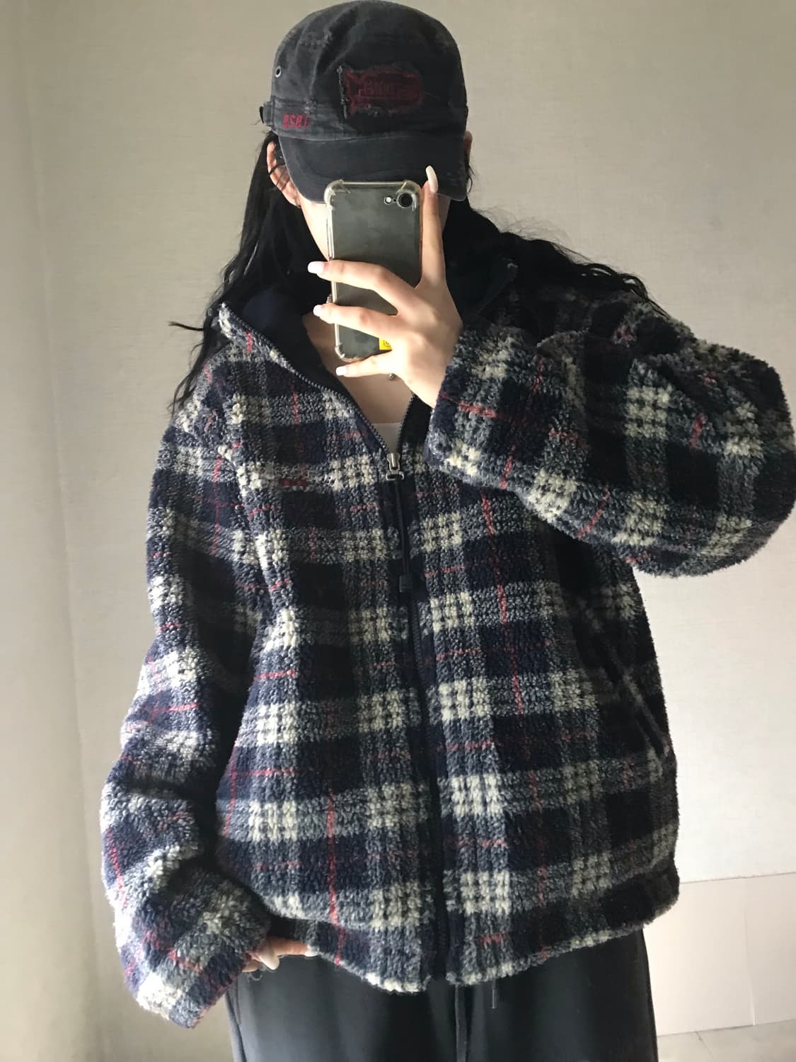 리 체크 후리스 점퍼 상품이미지1