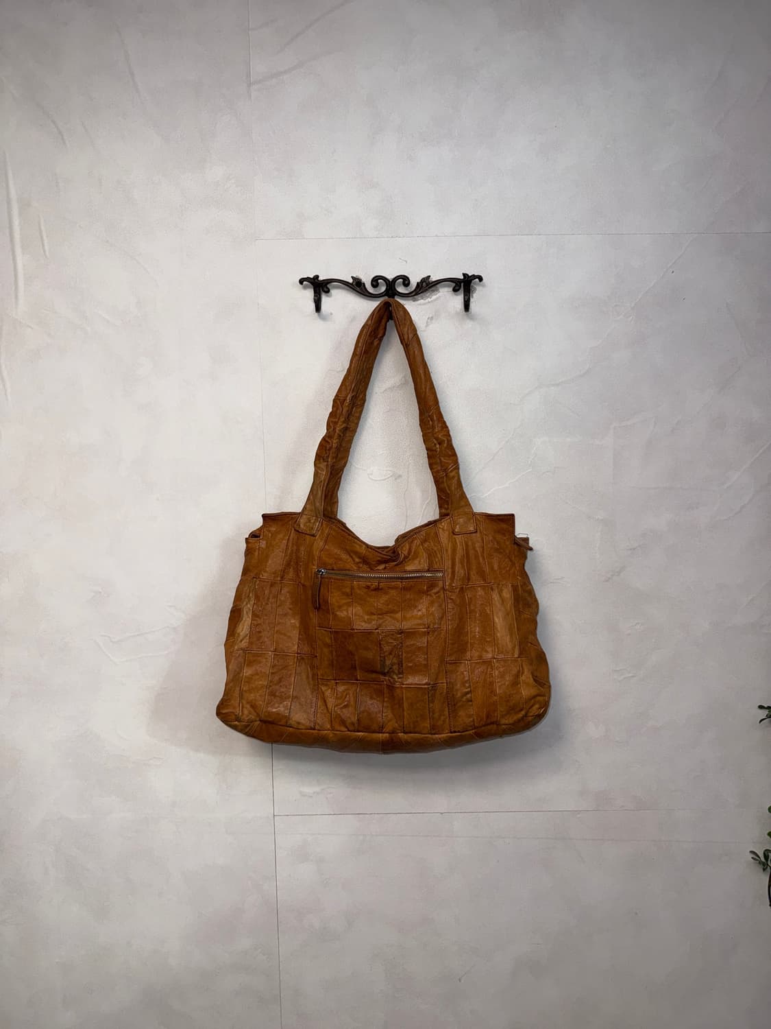 Camel brown woven leather patchwork 토트백 상품이미지4