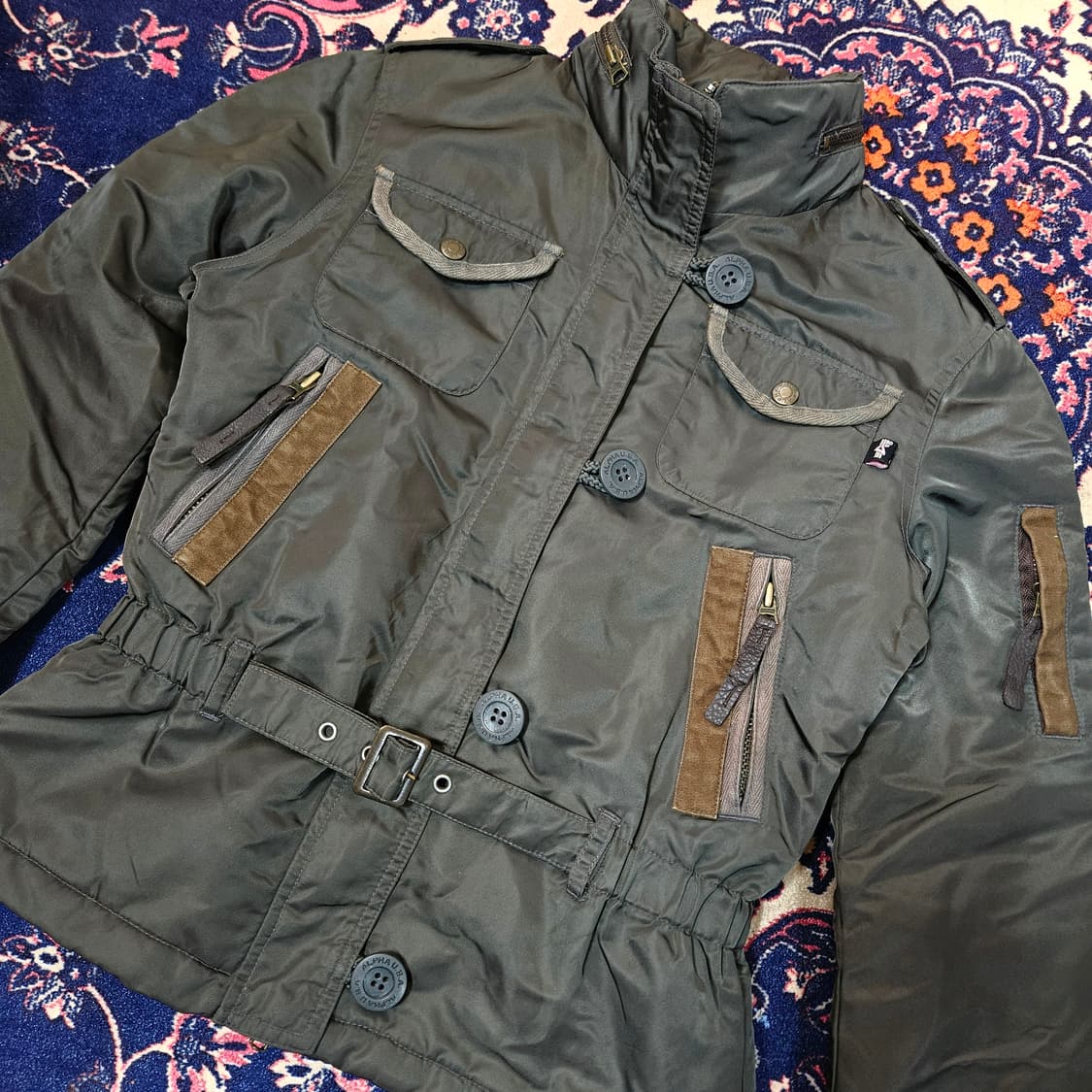 (새상품)알파인더스트리 벨티드 가죽덧댐 누빔 항공 점퍼 상품이미지2