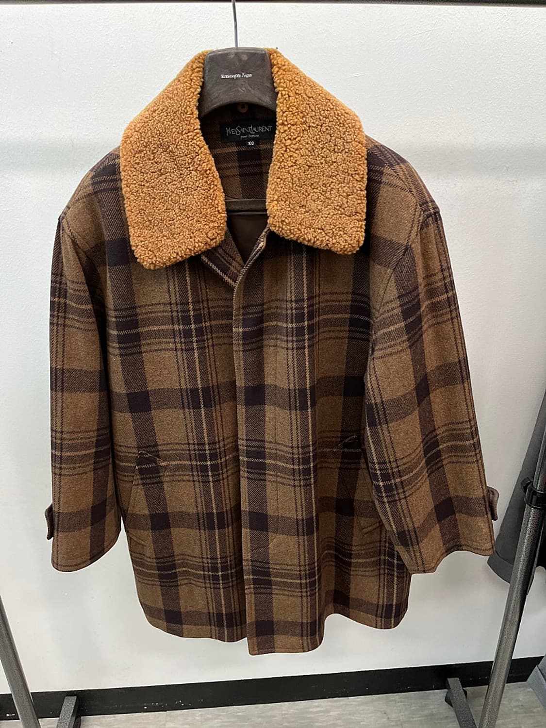 100) 입생로랑 시어링 체크 울코트  상품이미지3