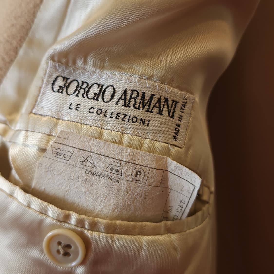 90s 조르지오 아르마니 울코트 피크드 라펠 버진울 더블코트 크림색 52 상품이미지9