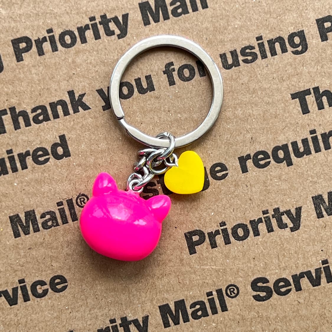 90s vtg Pink Cat Charm Keyring 상품이미지2