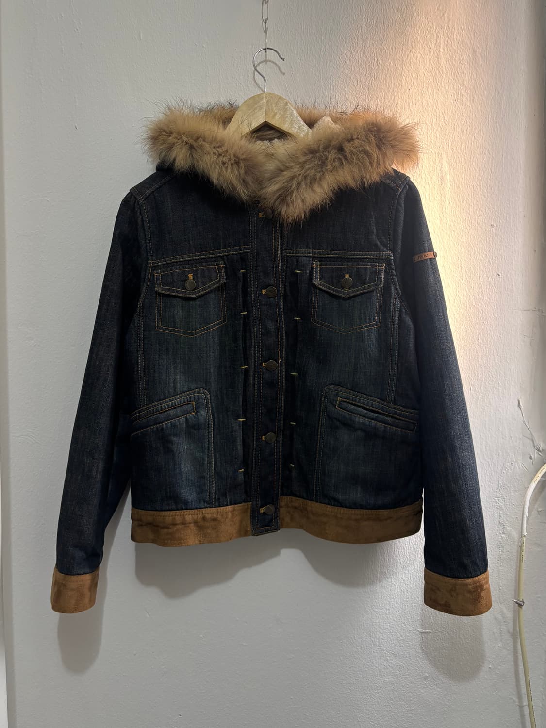Vintage Fur Hood Denim Jacket 상품이미지5
