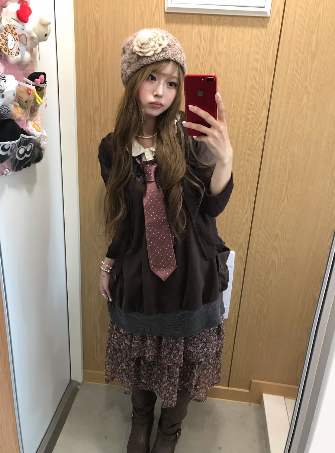 너드 모리 하구미 모카무스 브라운 잔꽃 도트 코디세트 상품이미지1