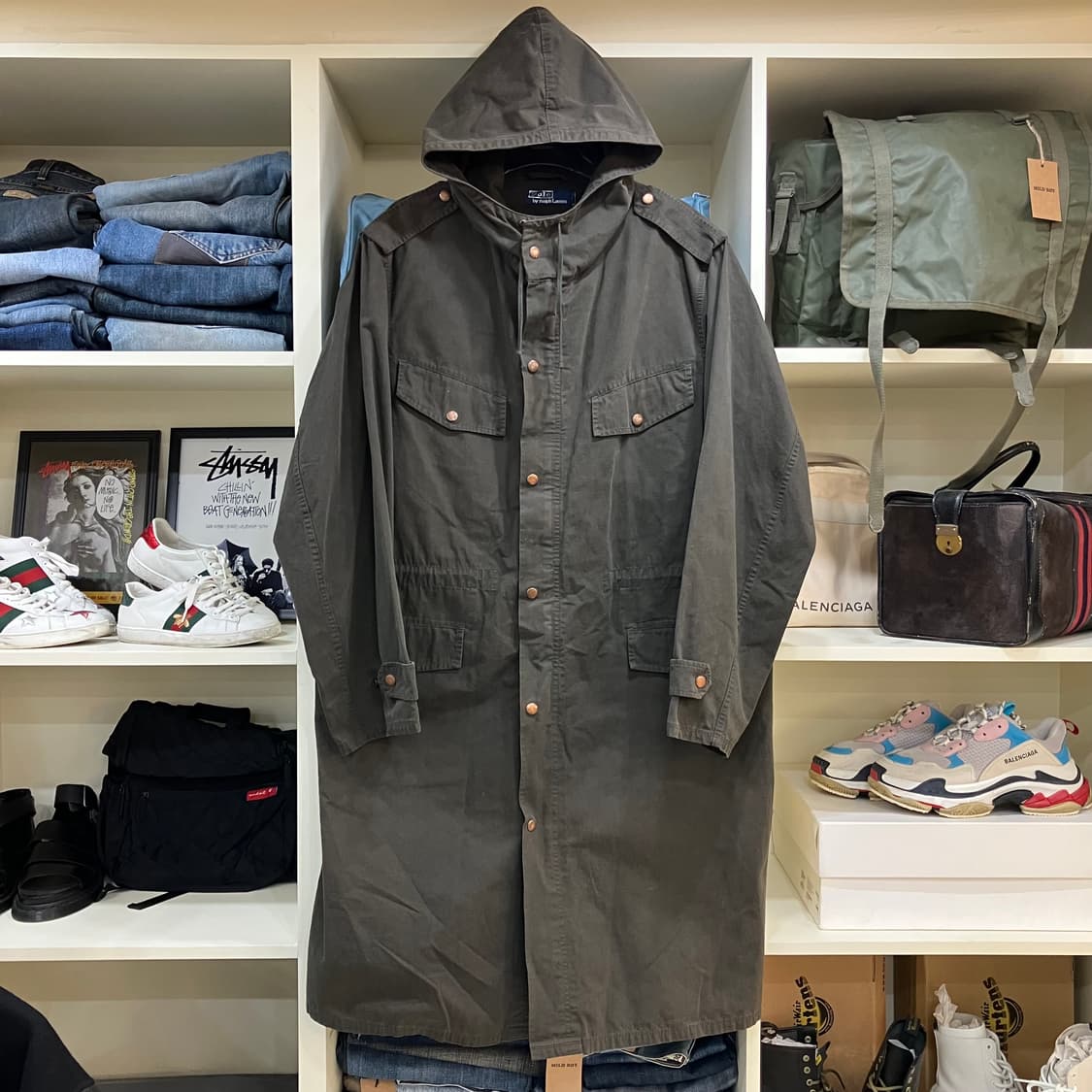 폴로 랄프로렌 카키 밀리터리 후드 야상 코트 L 상품이미지1