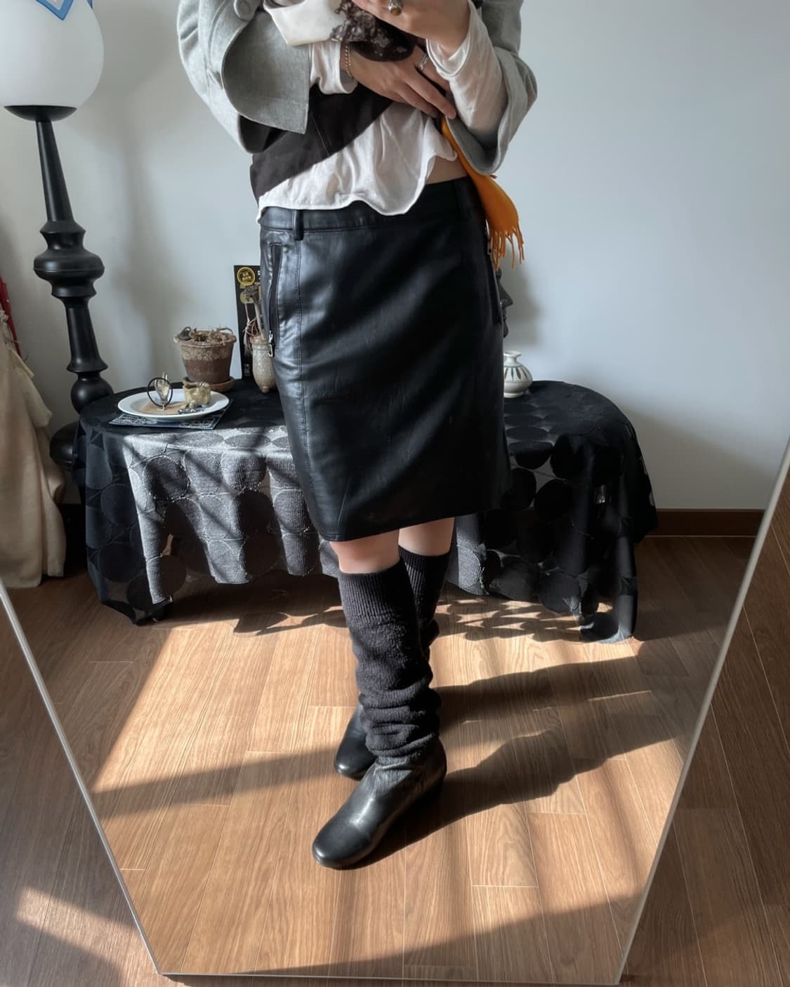 LANVIN sport : 랑방 레더 미디 스커트 상품이미지3