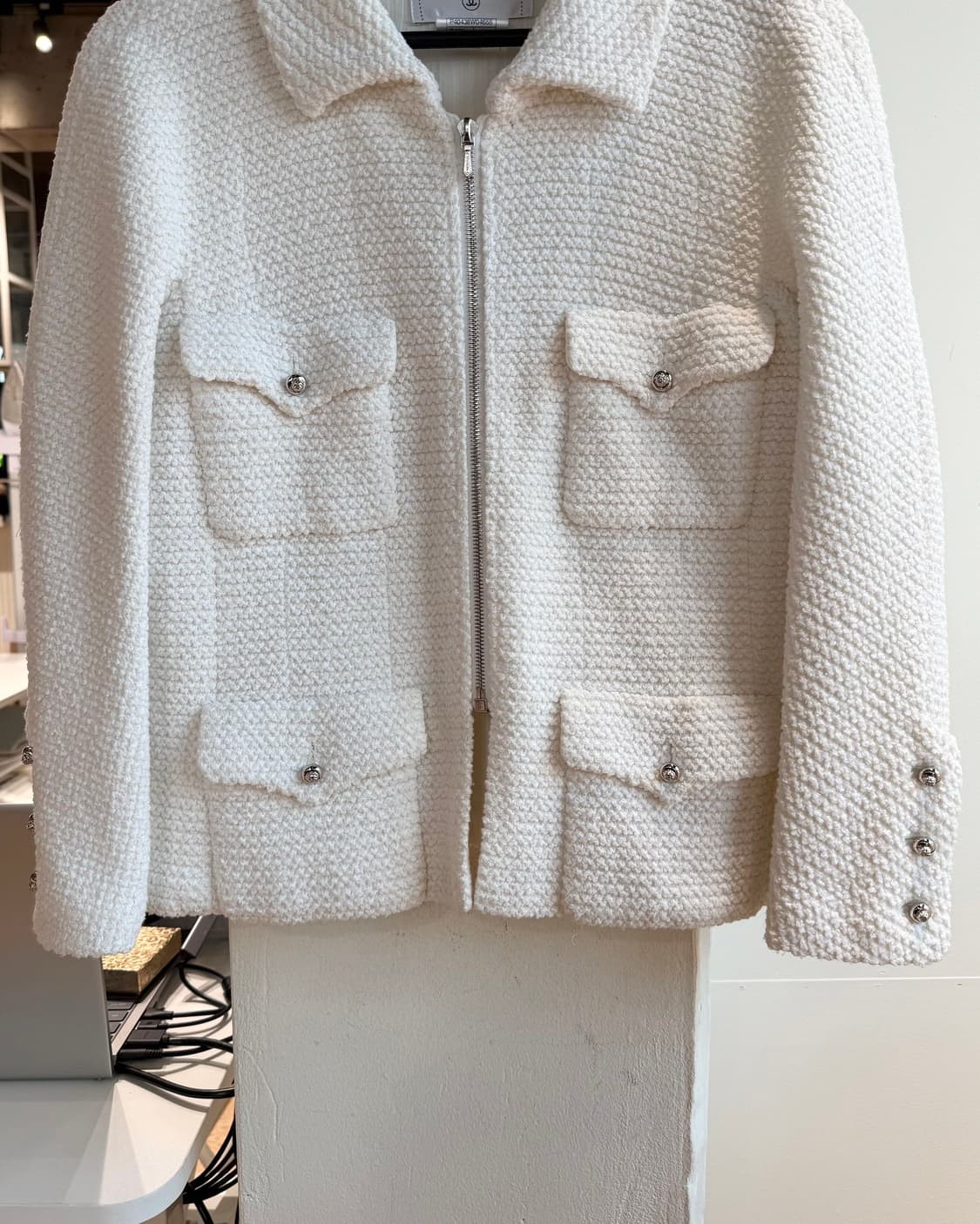 샤넬 화이트 트위드 블루종 자켓  상품이미지6