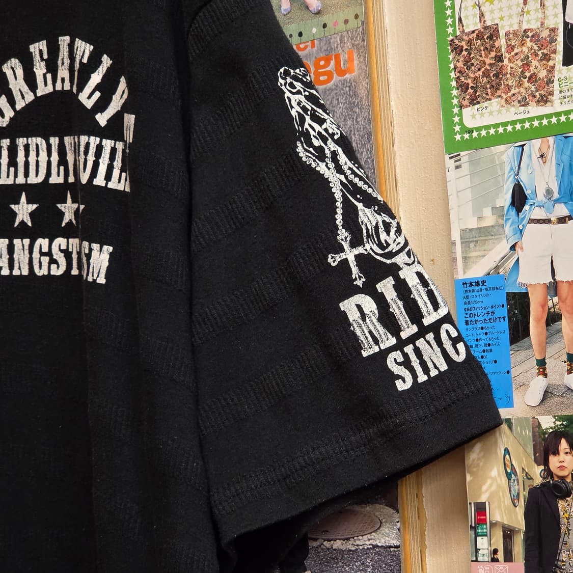 JPN 스트라이프 펑크 프린팅 오버핏 반팔 상품이미지6