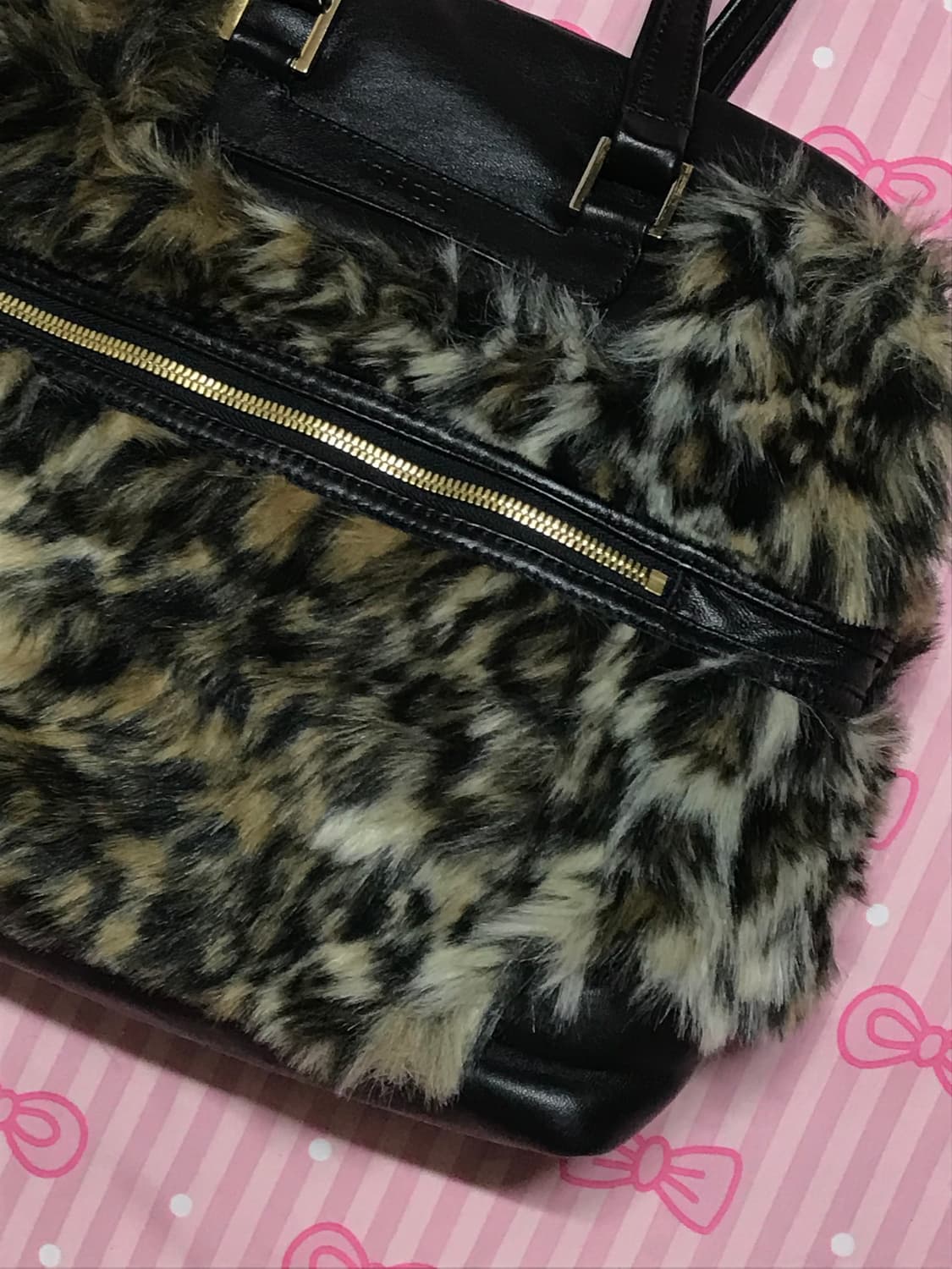 요지야마모토 가죽 퍼 갸루 토트백 레오파드 오네 갸루가방 상품이미지3