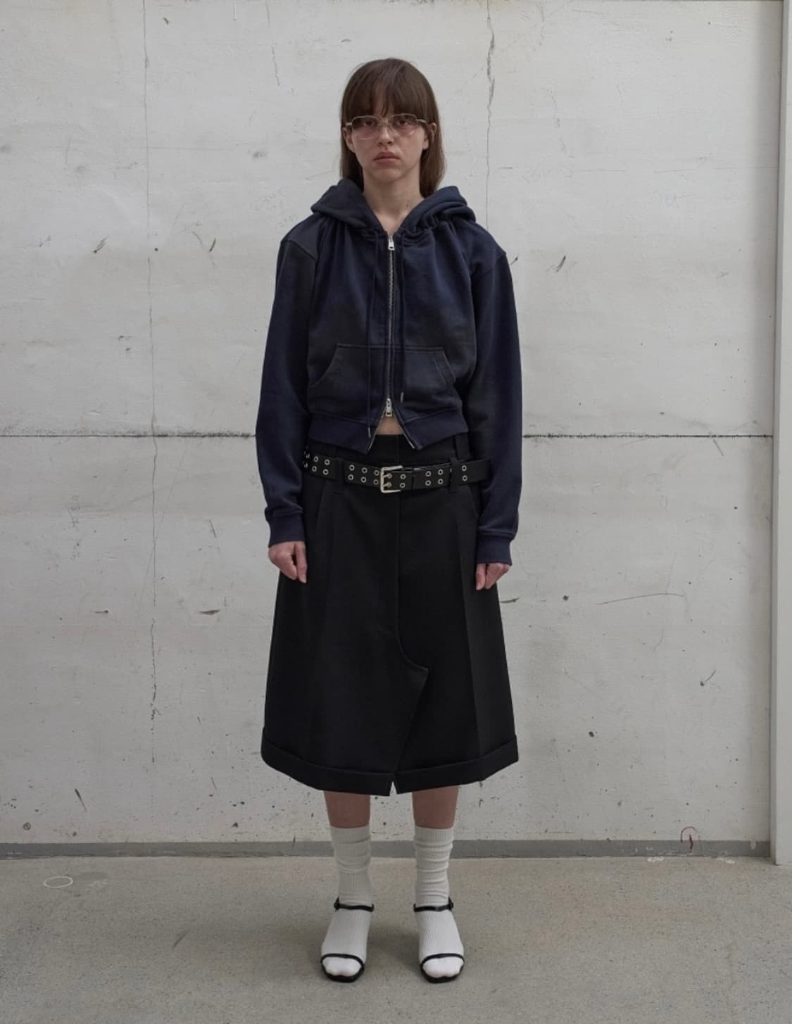 LCDC WASHED SHIRRING HOODIE ZIP-UP (NAVY 상품이미지2