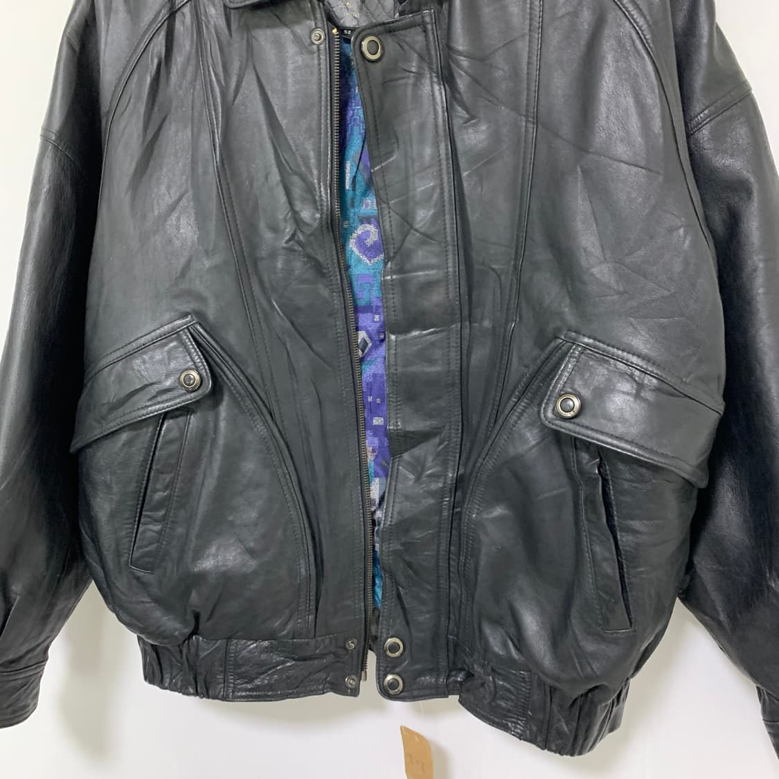 빈티지 블랙 양가죽 리얼레더 봄버 자켓 52사이즈 남녀공용 빈티지 상품이미지8