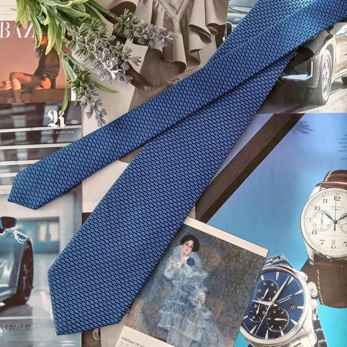 밀라숀 실크 블루 텍스처 자카드 넥타이 8cm A등급 A19049
 상품이미지3