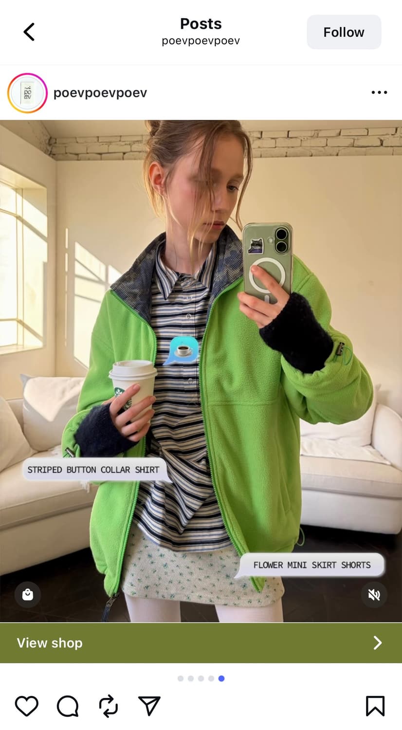 포에브 플라워체크 리버시블 후리스 자켓 - 그린블루 상품이미지2