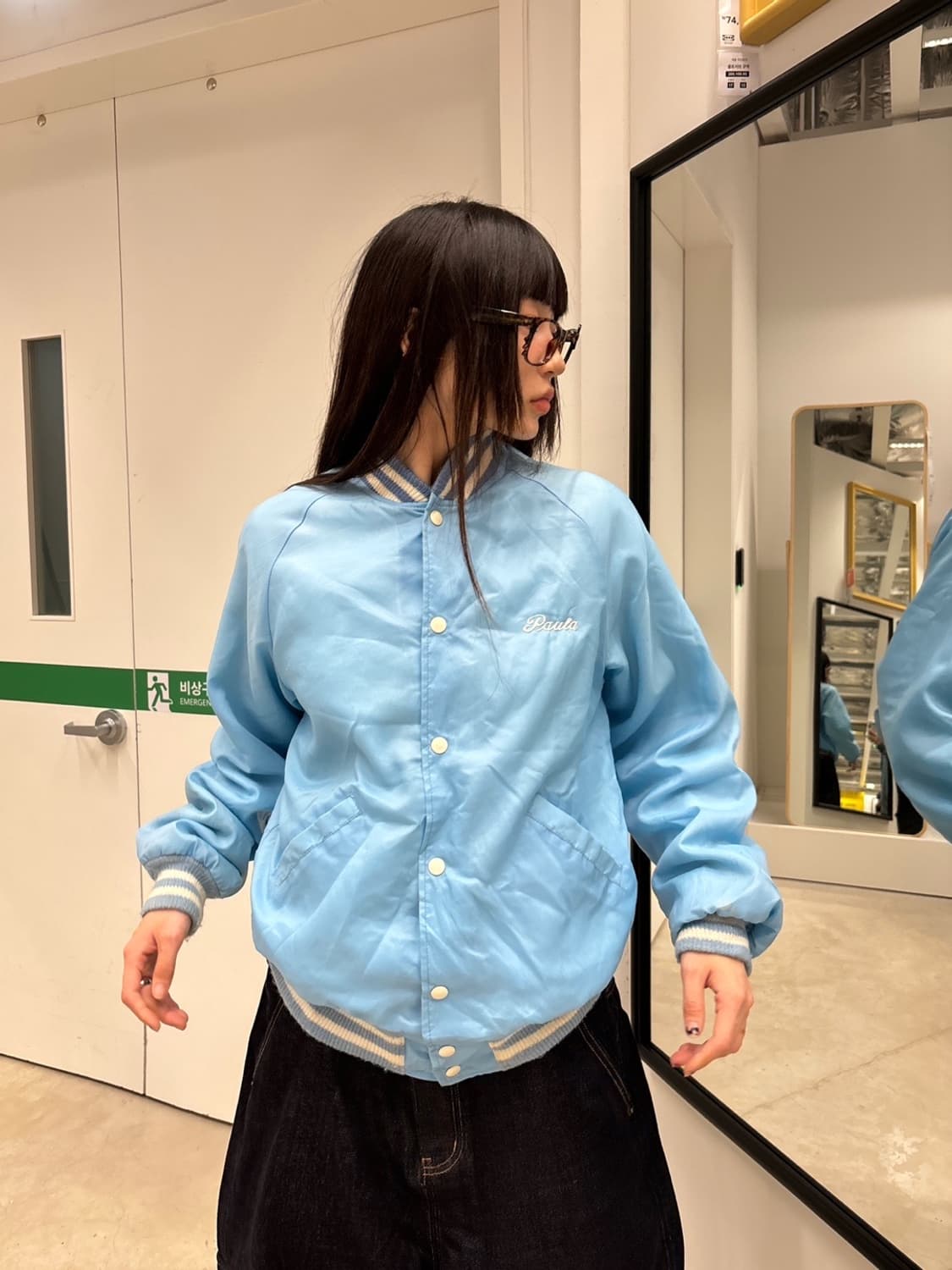 90s 올드스쿨 스카이블루 스타디움 바시티 jk 상품이미지3