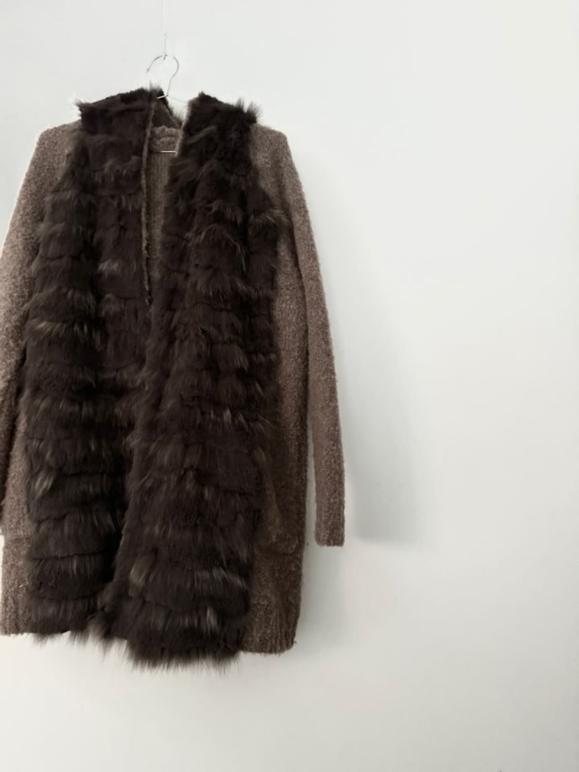Front fur mix hoody cardigan / brown 상품이미지7