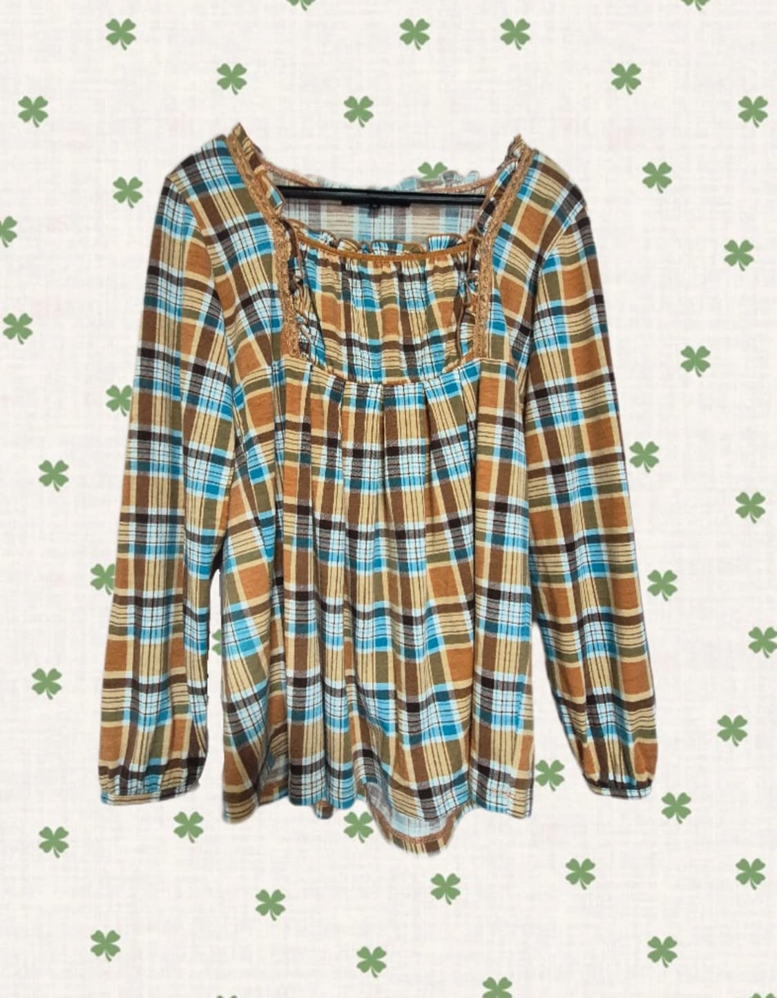 빈티지 모리걸 프릴 체크 롱 블라우스 코야 후유 마루 지구네 스윙잉 상품이미지1