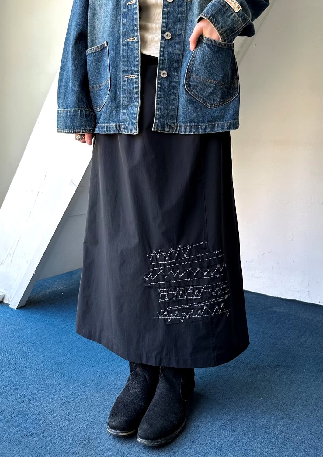 Washed nylon fabric design rework skirt 상품이미지6