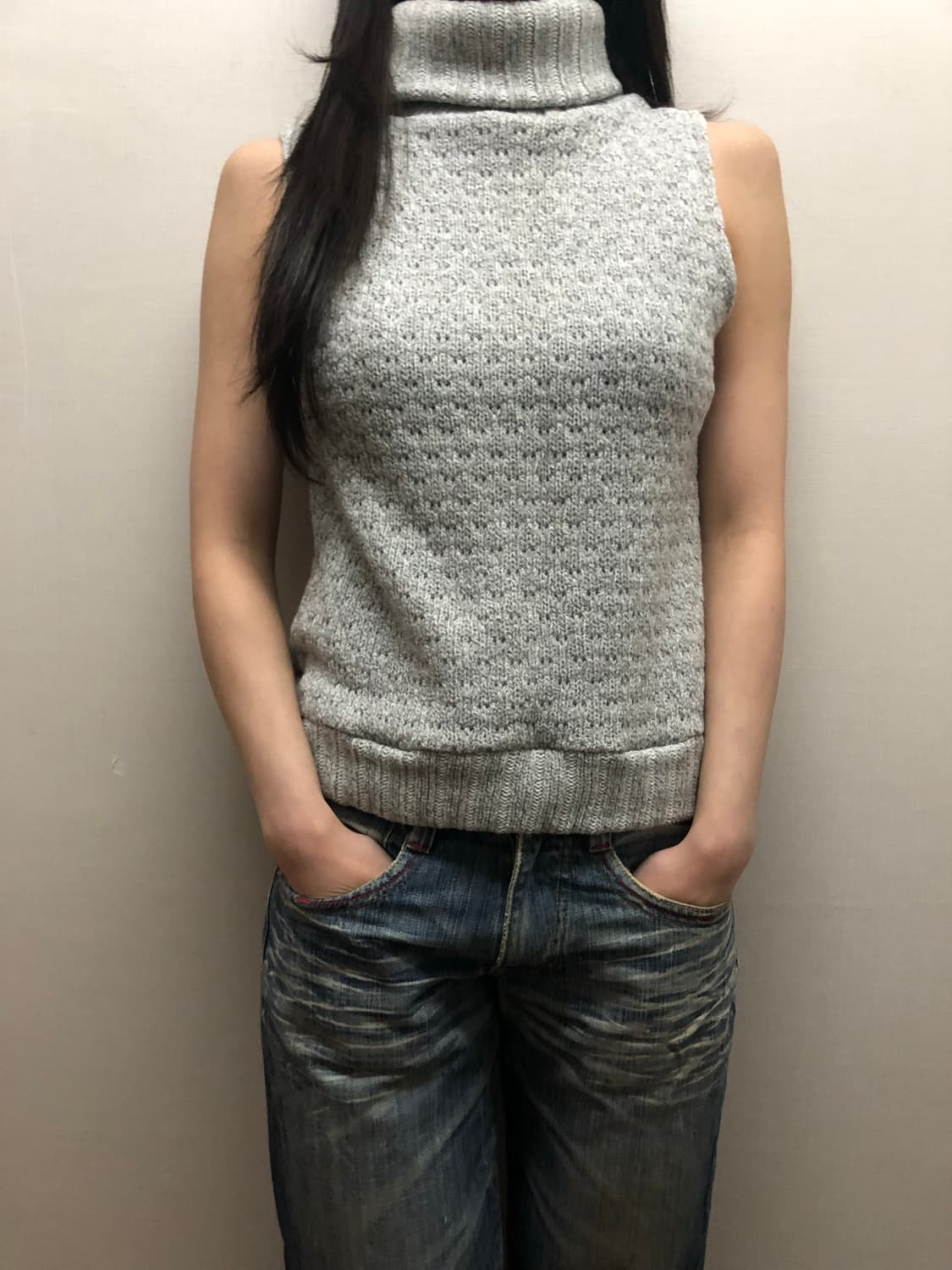 빈티지 라이트 그레이 니트 베스트 상품이미지2