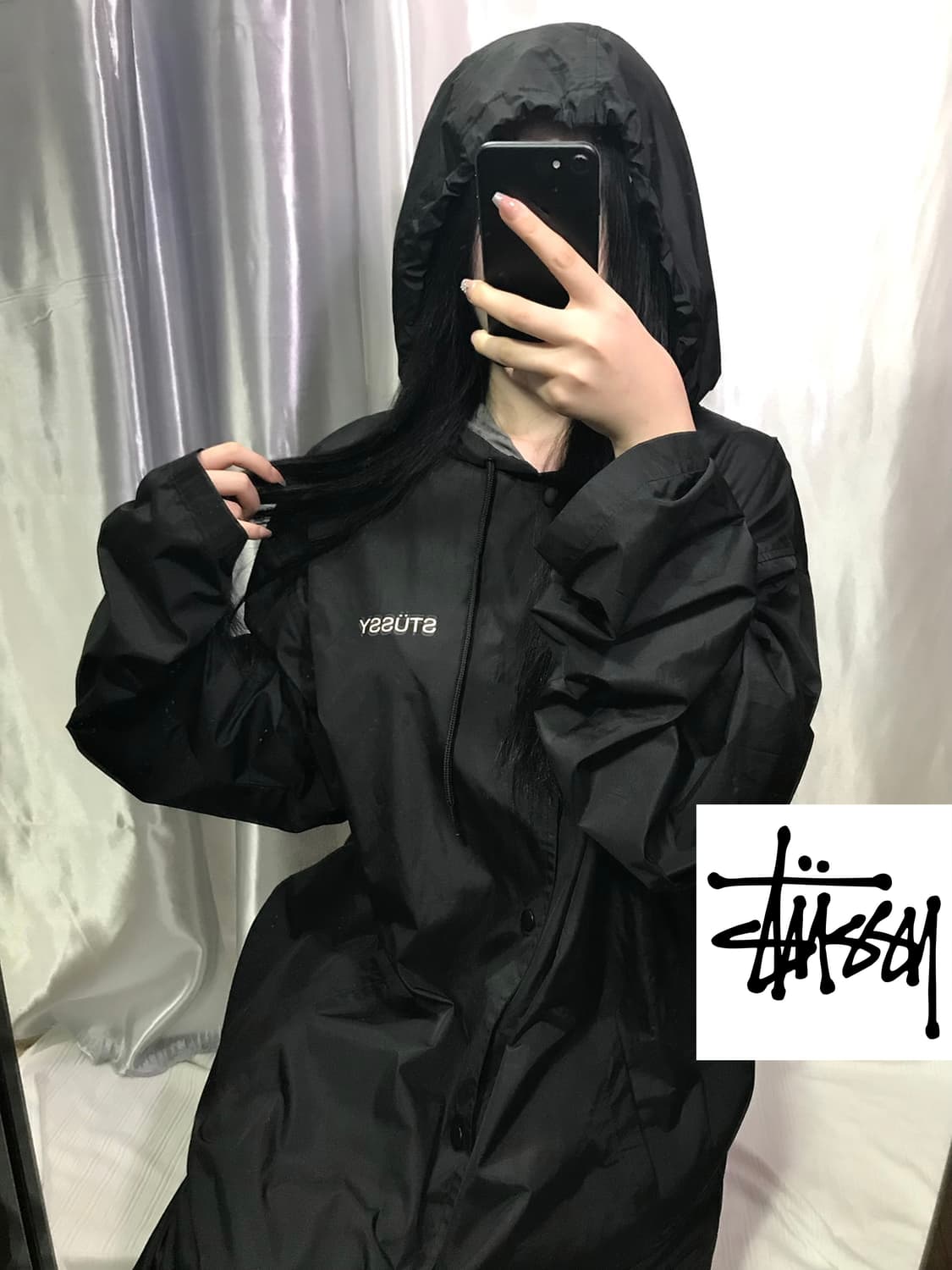 [정품]스투시 백로고 레인코트 블랙 XL 상품이미지1