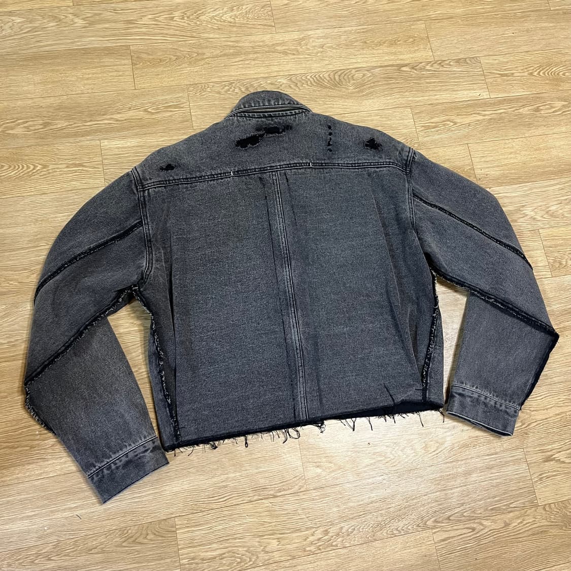 커스텀) 바스틱 클린 로우 컷 넥 집 데님 자켓 블랙 청자켓 상품이미지2