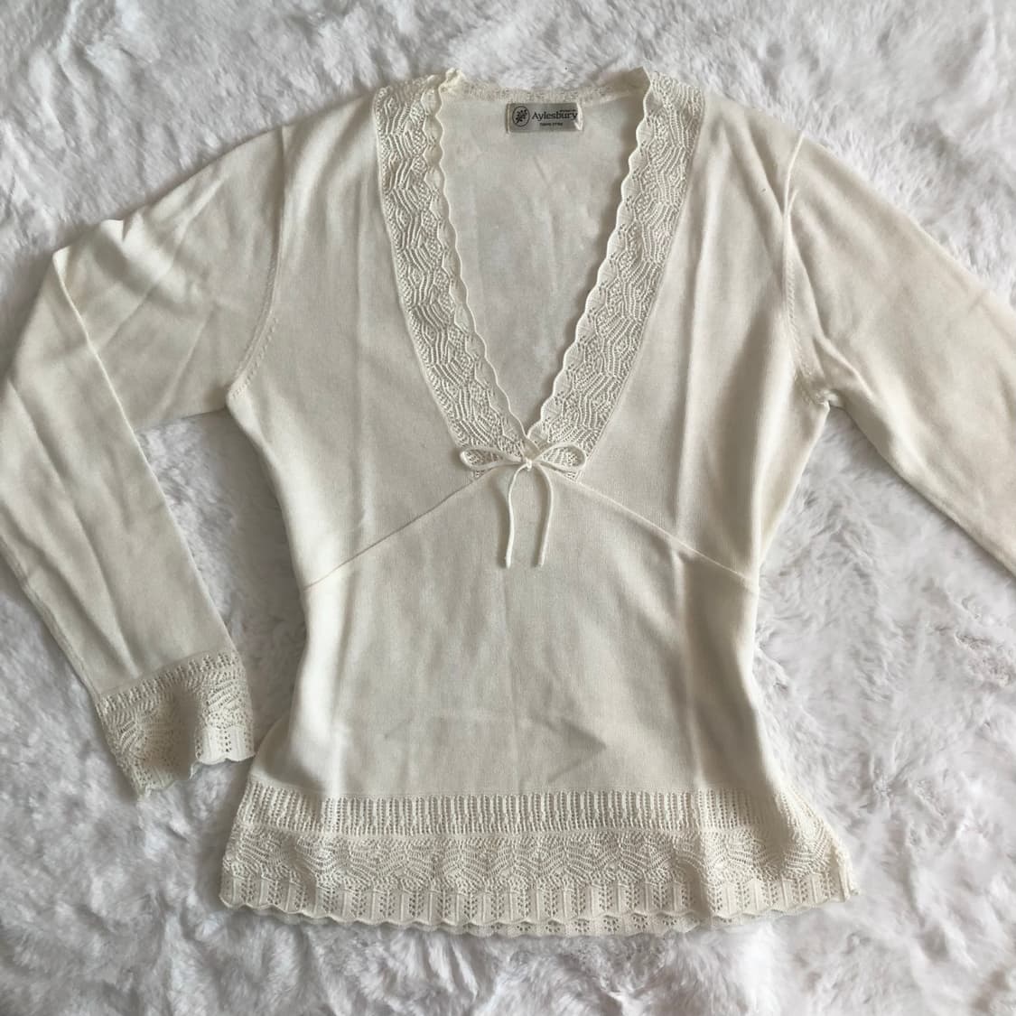 레이스 리본 아이보리 니트 빈티지 히메갸루 모리걸 페어리 로걀 핀터  상품이미지1