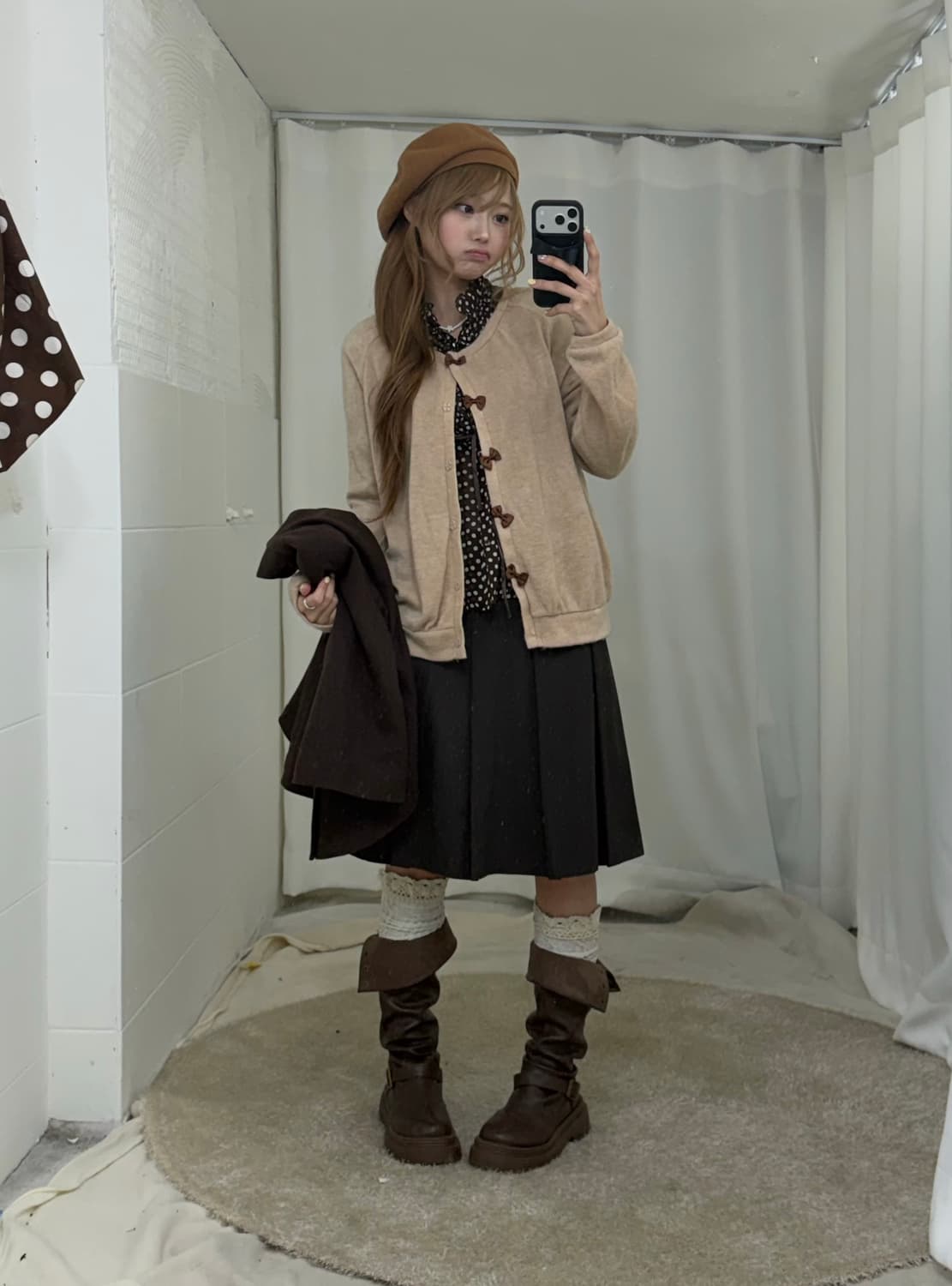 초코 브라운 모리 도트 니혼진 코디세트 상품이미지2