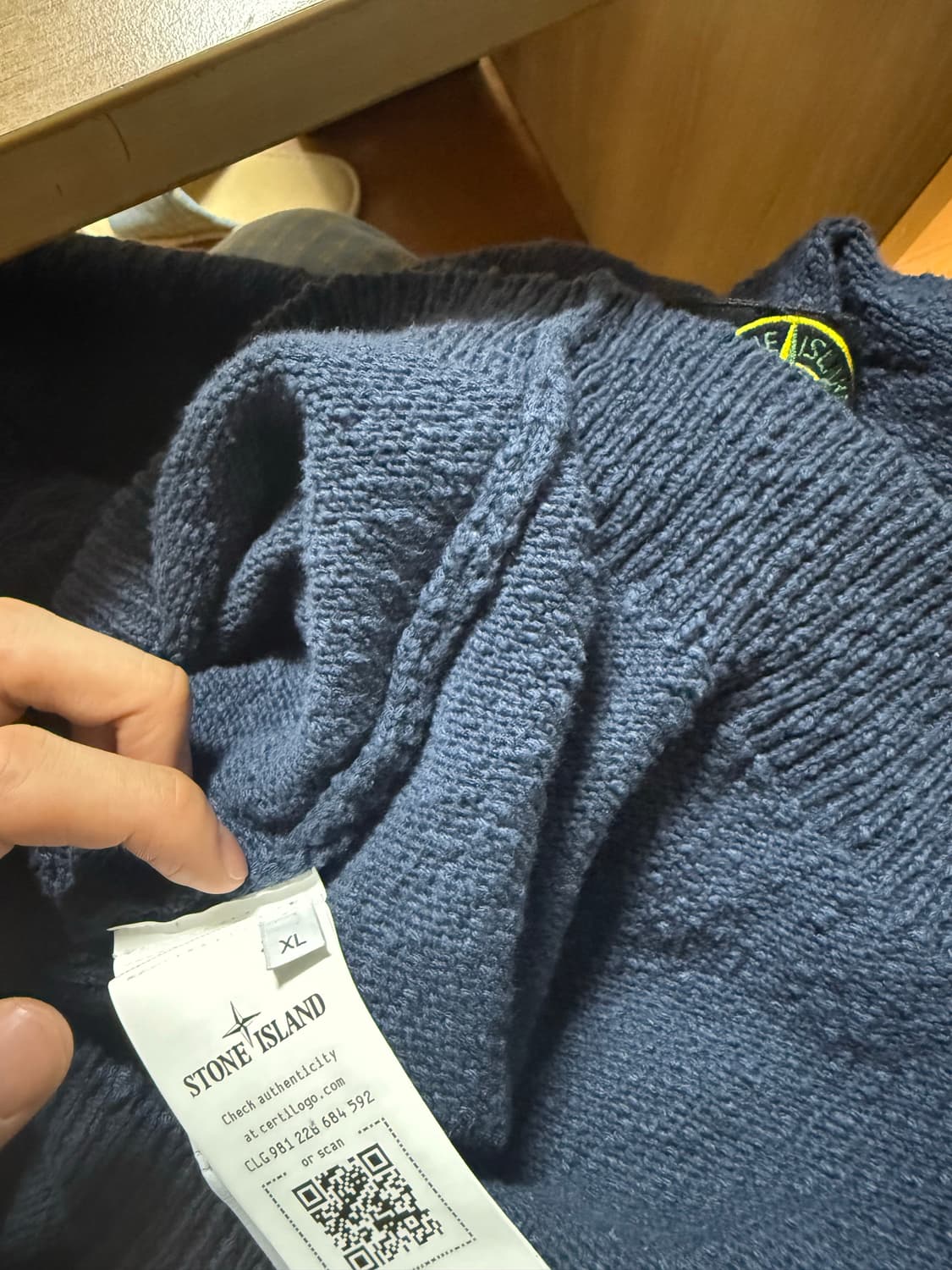 스톤아일랜드 언이븐 코튼 크루넥 니트 네이비 XL 상품이미지6