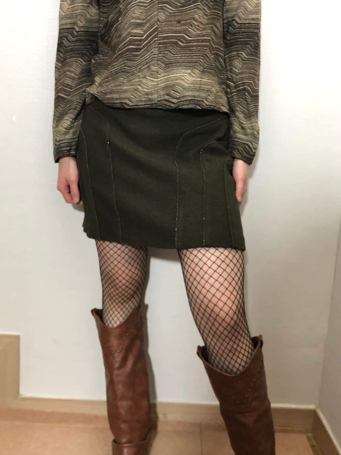 빈티지 다크 올리브 울 미니 스커트 상품이미지1