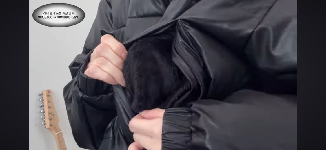 세컨모놀로그 레더 벌키 포켓 패딩 점퍼 BLACK (S) 상품이미지4