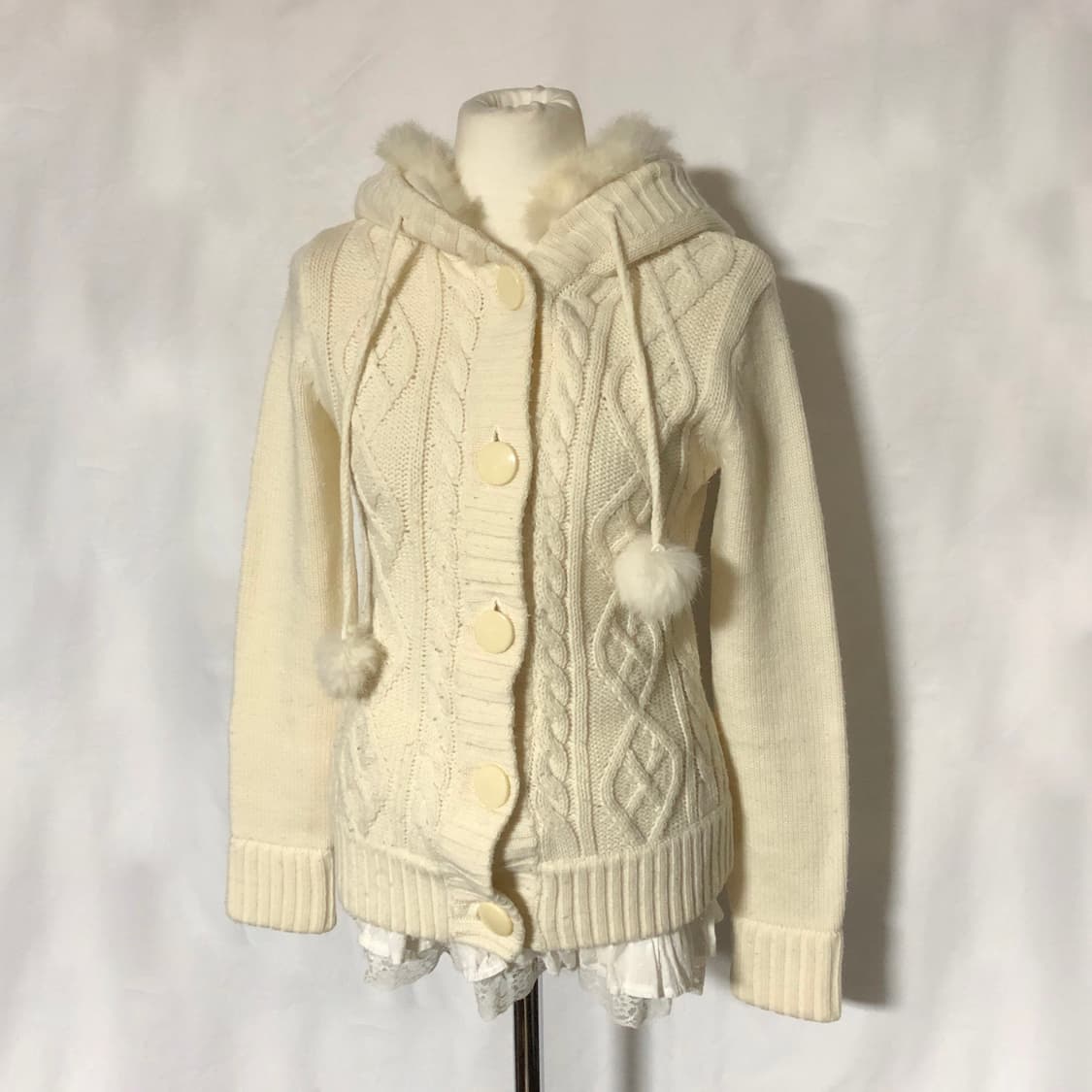 폼폼 후드 니트 가디건  아이보리 상품이미지6