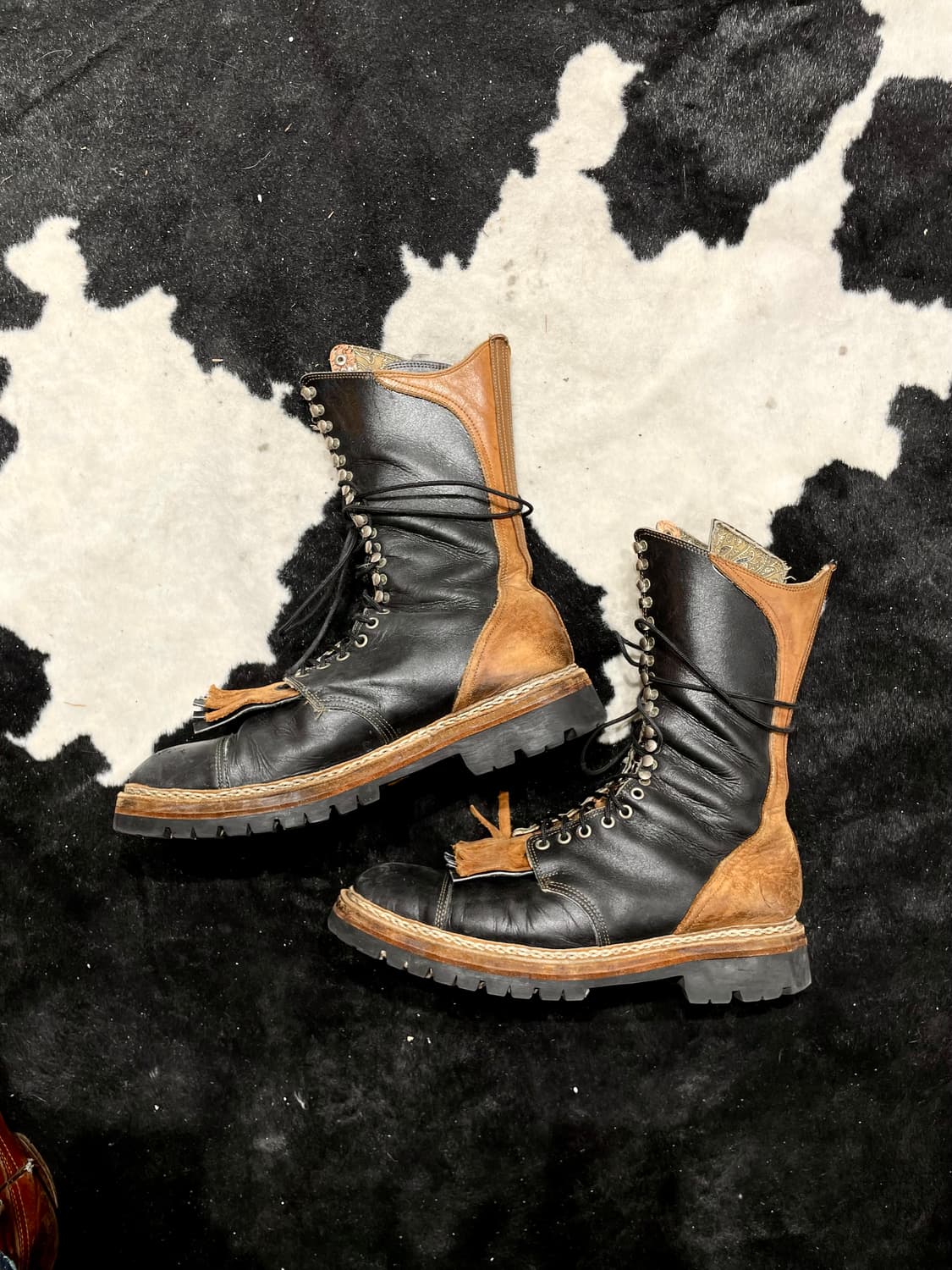 Vintage Black Leather Fringe Western Boo 상품이미지1