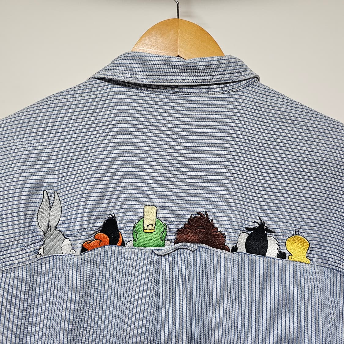 90's 워너브로스 루니툰즈 스트라이프 워크 셔츠 S사이즈 상품이미지5