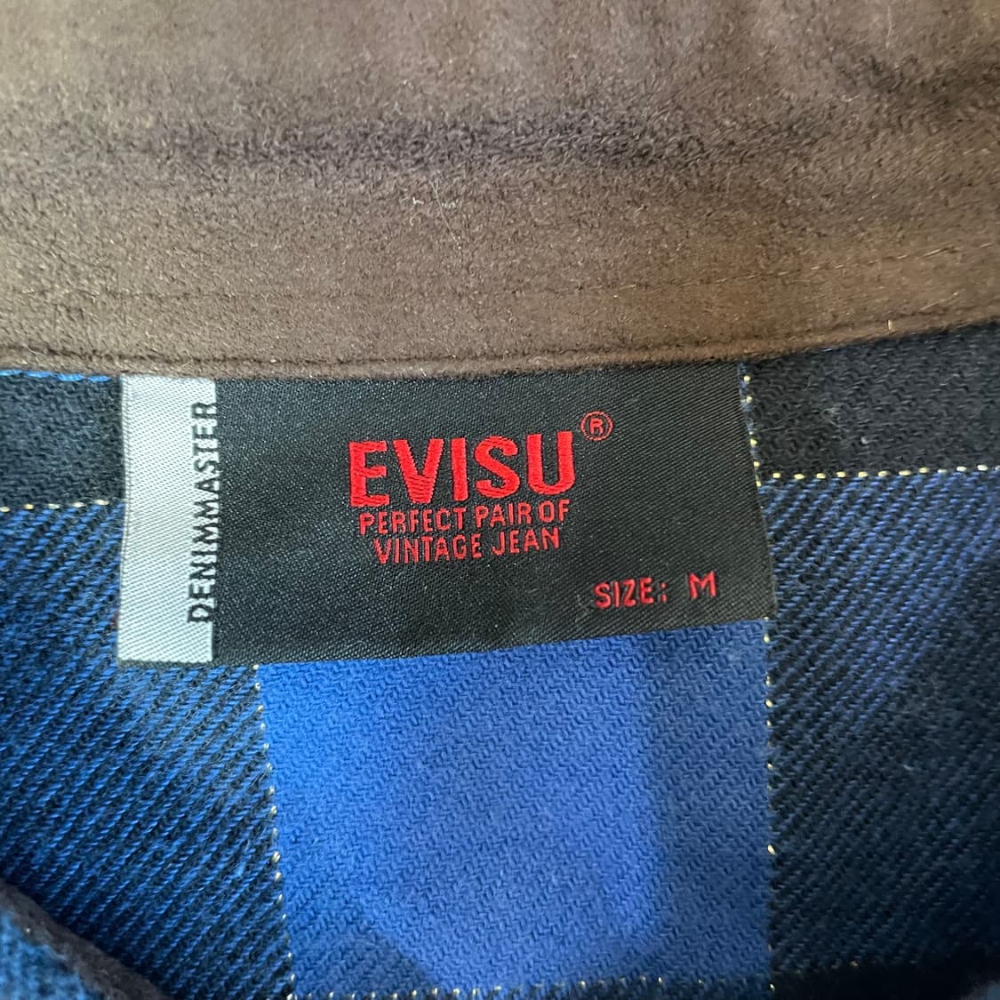 에비수 블루블랙 글리터 체크 투포켓 자수 긴팔 셔츠 M 상품이미지4