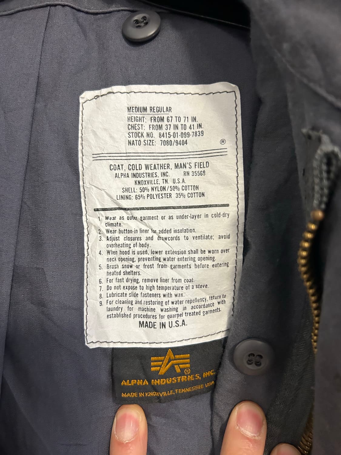 90s 알파인더스트리 USA 밀리터리 콜드 웨더 맨즈 필드 재킷 상품이미지2