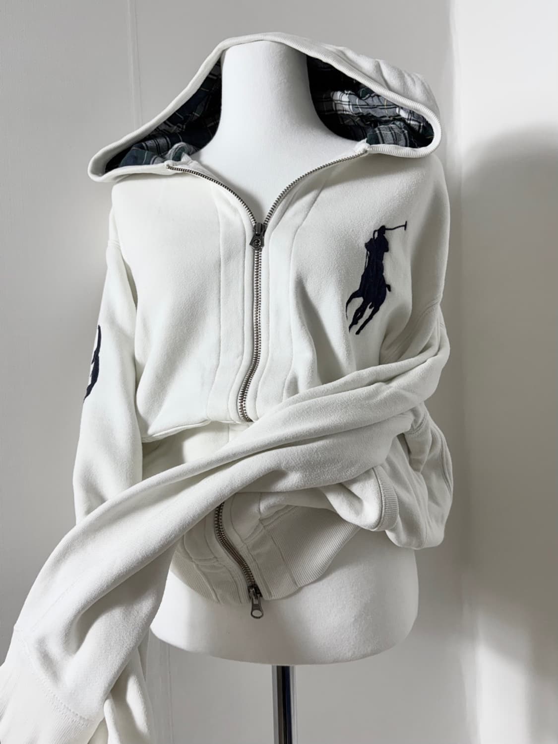 폴로 안감 체크 화이트 빅포니 후드집업  상품이미지1