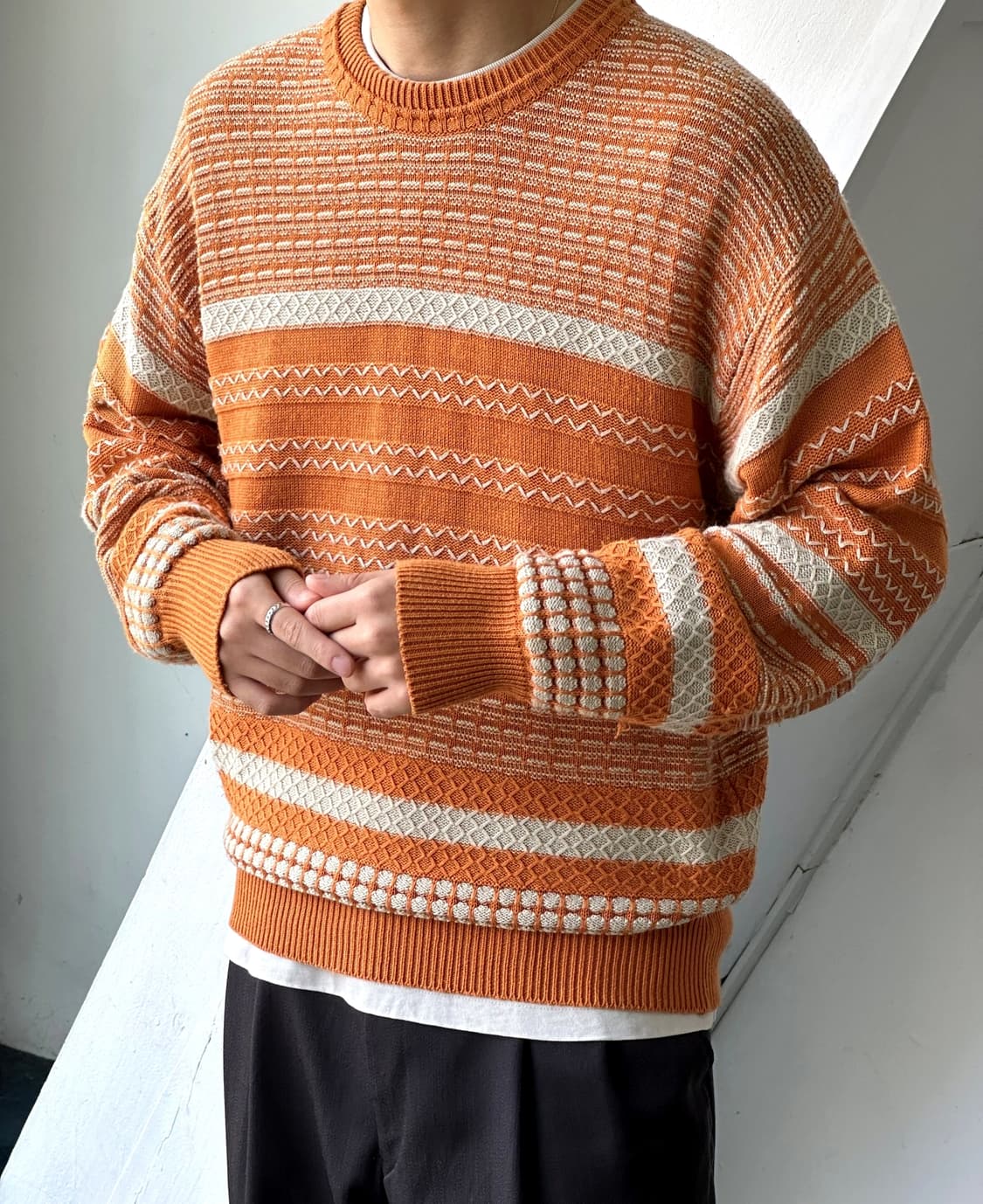 Multi patterned stitch crew neck knit 상품이미지3