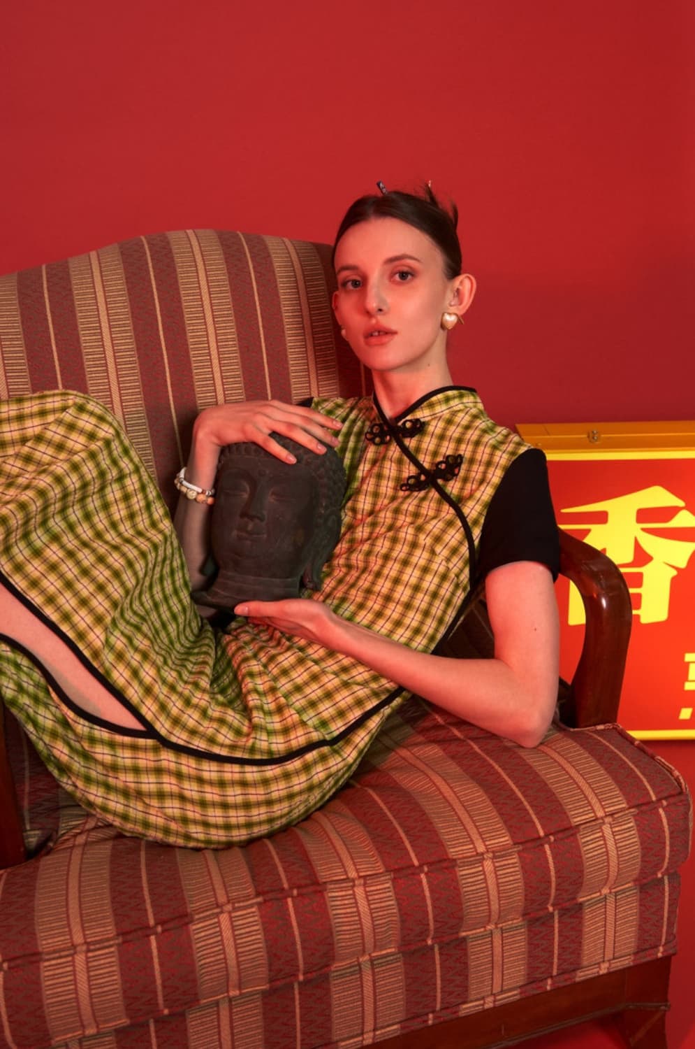 [새상품] 스컬프터 Plaid Folksy Maxi Dress Red 상품이미지2