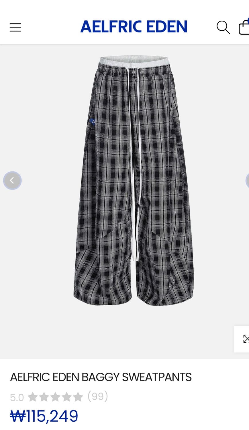 (새 상품M) Aelfric Eden 체크 배기 트레이닝 팬츠 (US) 상품이미지1